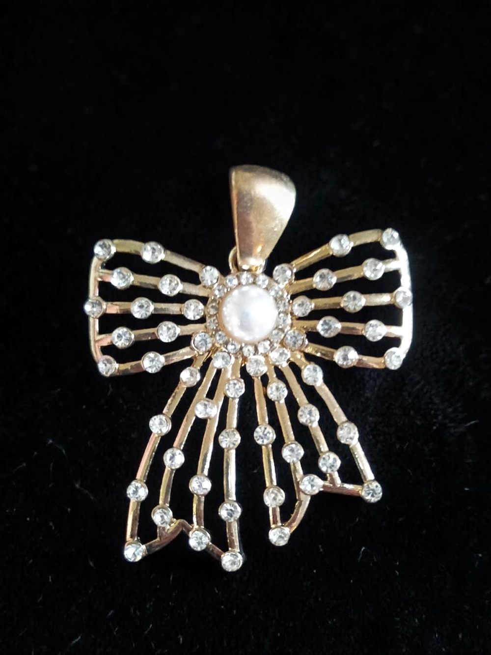 Vintage Gold & Crystals Bow Pendant